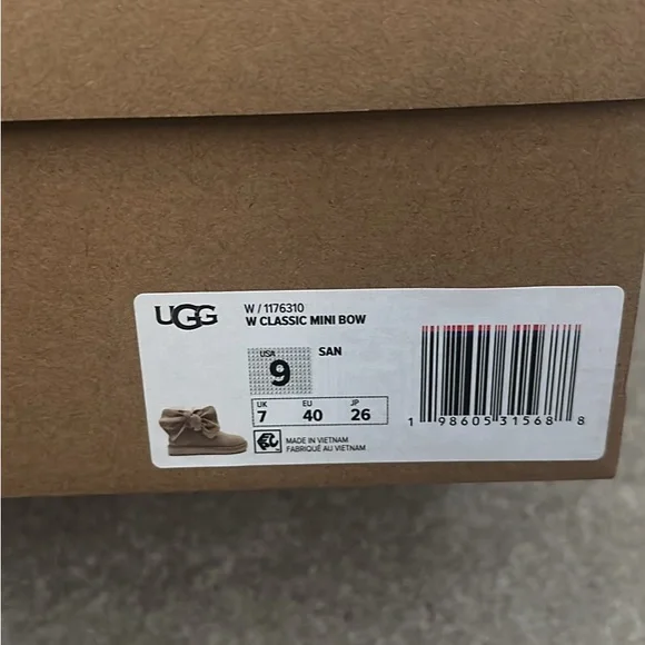 UGG Women's Beige classic mini Suede Bow Boots - Picture 2 of 5